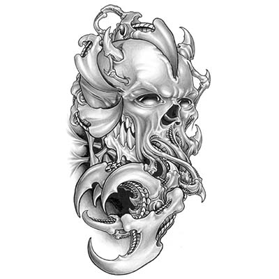 Death Skull With Gun Design Water Transfer Temporary Tattoo(fake Tattoo) Stickers NO.11525